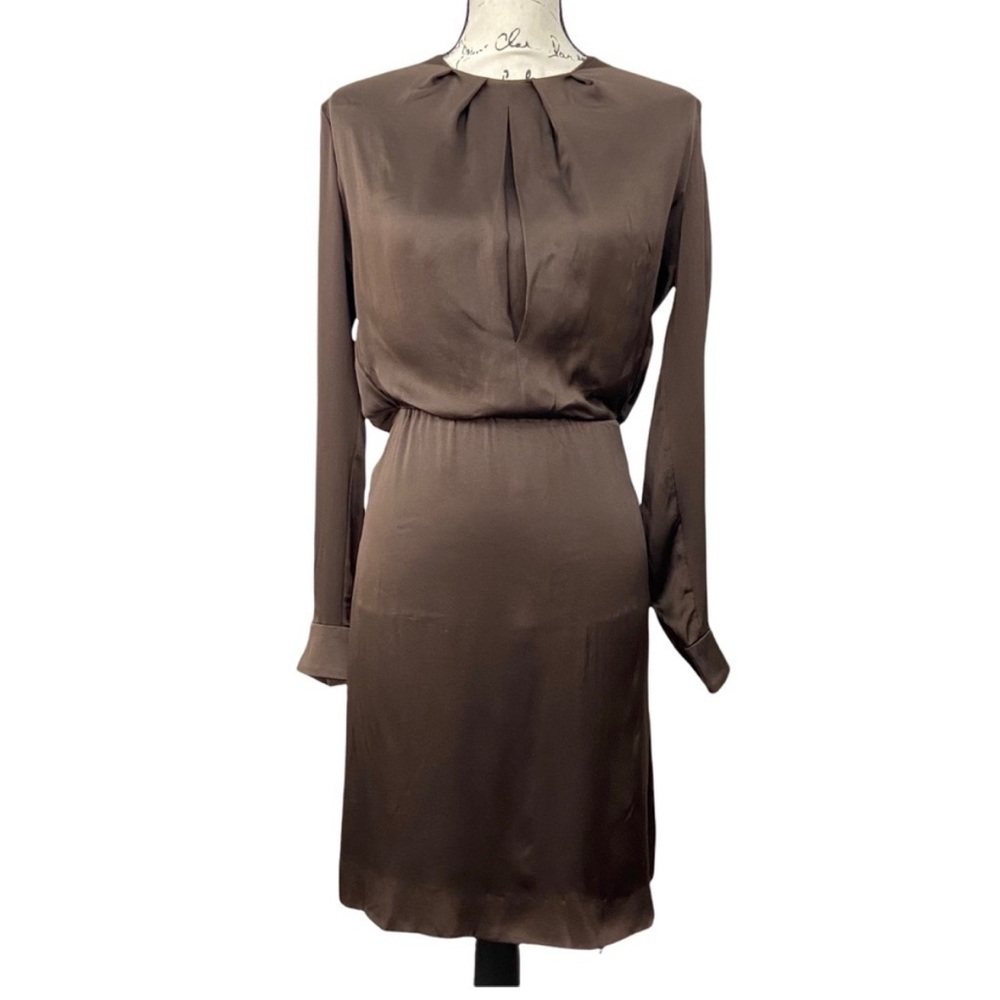 Chloe Womens Size 34 Silk Dress Pleated w/Keyhole Back US 2 Long Sleeve